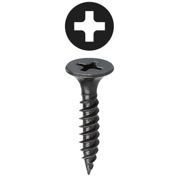 Drywall Screw, #6 x 1 in, Carbon Steel, Flat Head Phillips Drive, 500 PK